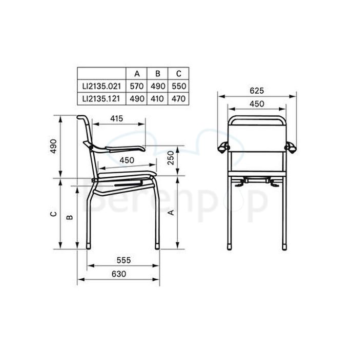 Handicare (Linido) LI2135021200 shower/toilet chair (seat height 610mm) stainless steel polished