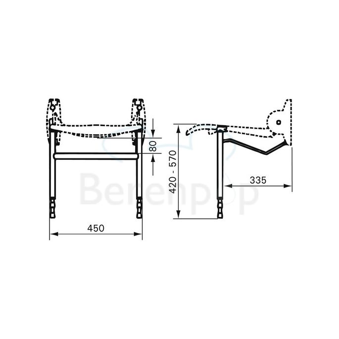Handicare (Linido) LI221420111111 Zusatzfuß-Set für Duschsitz Stahl anthrazit beschichtet