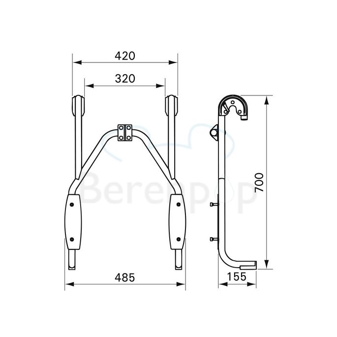 Handicare (Linido) LI2216001411 hanging frame for shower seat stainless steel coated anthracite
