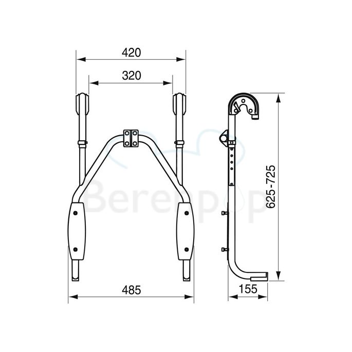 Handicare (Linido) LI2216002411 hanging frame (height adjustable) for shower seat stainless steel coated anthracite