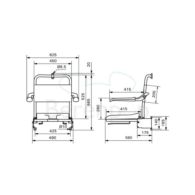 Handicare (Linido) LI2223021402 shower seat (with soft seat) with backrest and armrests stainless steel coated white