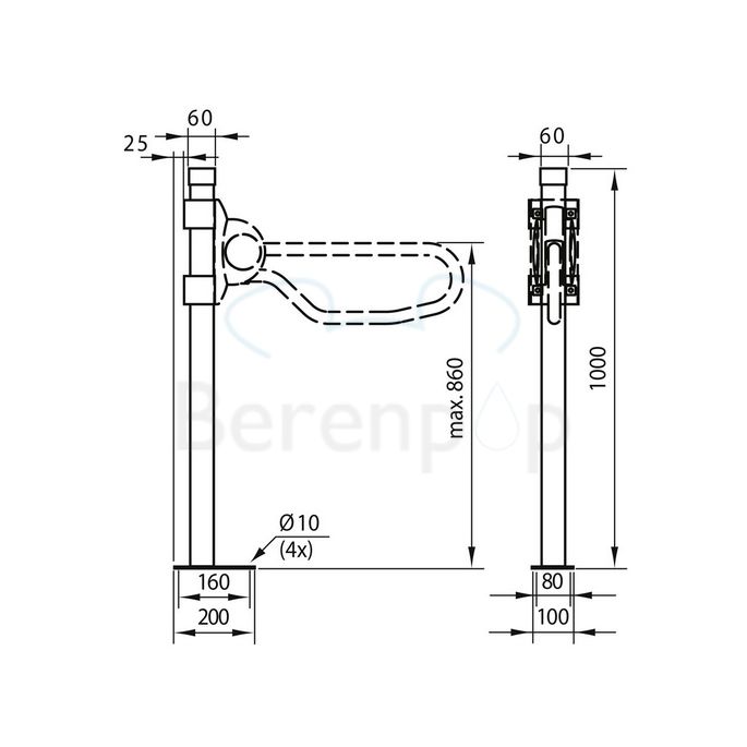 Handicare (Linido) LI2608000402 Bodenständer für Faltstühle Stützgriffe Edelstahl weiß beschichtet