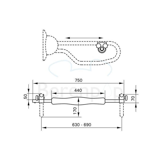 Handicare (Linido) LI2609200302 front support coated aluminum white/ polyurethane foam black