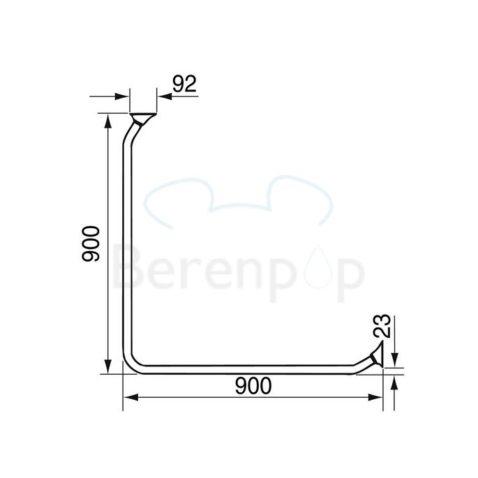 Handicare (Linido) LI2641000200 Duschvorhangstange 90x90cm Edelstahl poliert (weiße Abdeckungen)