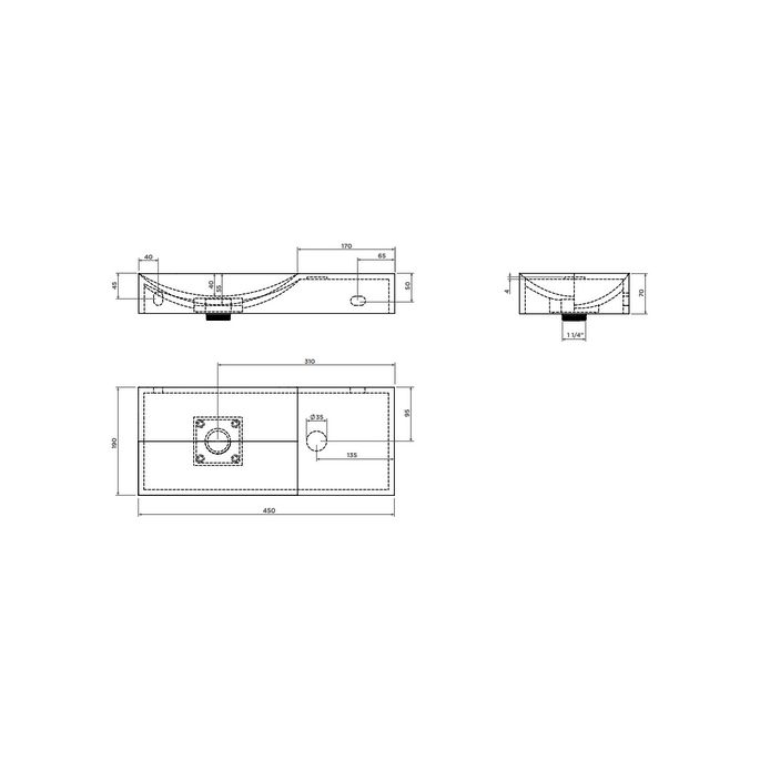 Clou Vale CL0302162R fontein 45x19cm zonder kraangat rechts mat wit keramiek