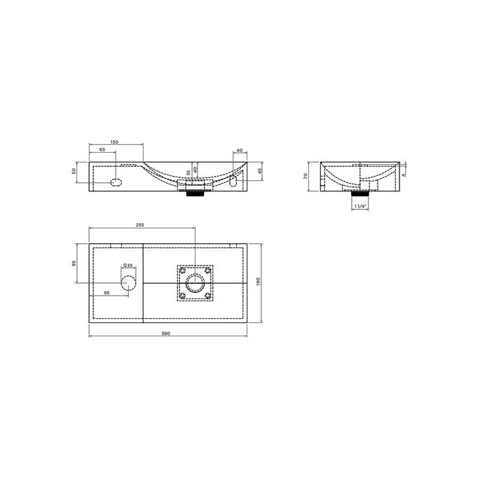 Clou Vale CL0330161L fountain 38x19cm without tap hole left matte black ceramic
