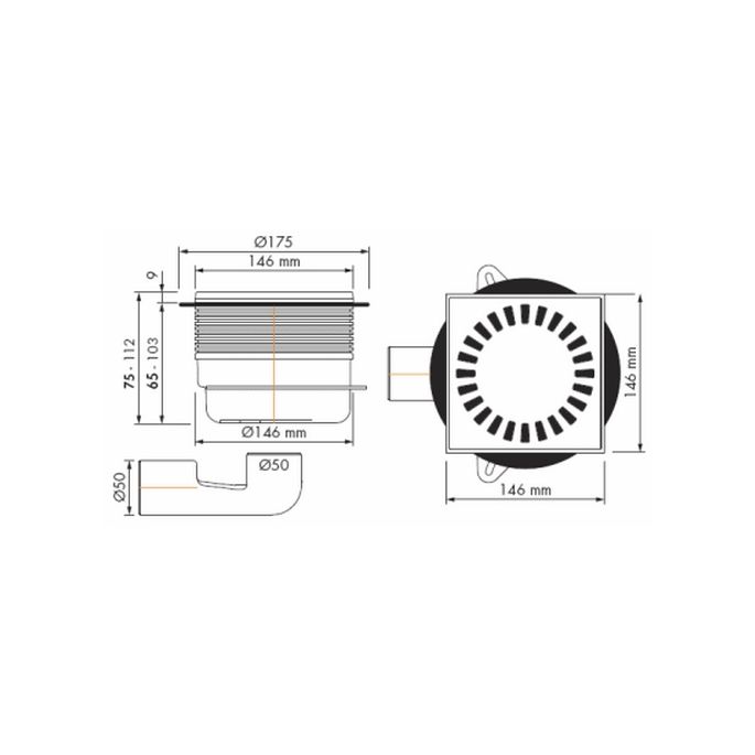 Easy Drain Aqua Brilliant AQUAB15X15 shower drain 15x15cm bottom and side spout