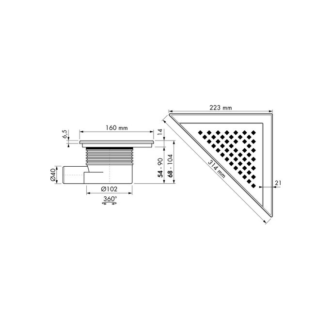 Easy Drain Aqua Delta AQUADEMSI6 shower drain 22x22cm side spout