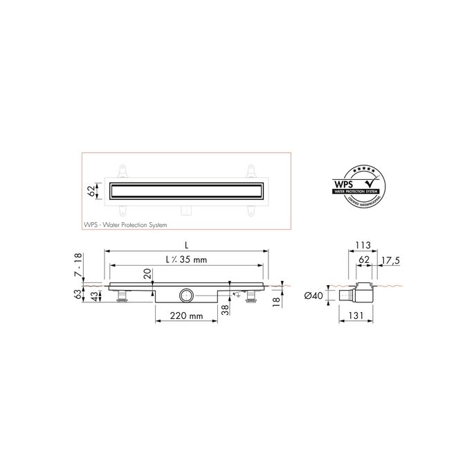 Easy Drain Compact 30 TAF Black EDM1TAFZM120030B shower channel 120cm side spout