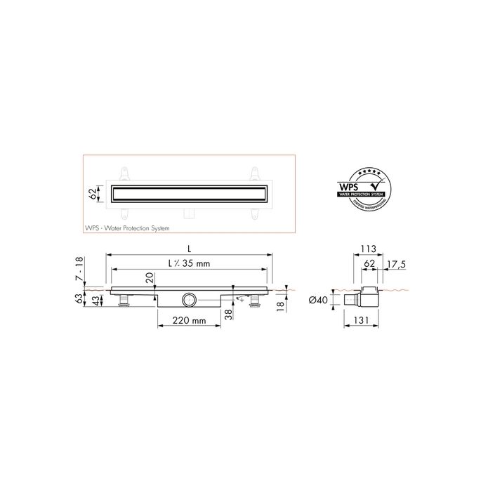 Easy Drain Compact 30 TAF Black EDM1TAFZM70030B shower channel 70cm side spout