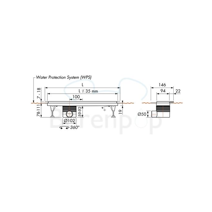 Easy Drain Multi TAF Wall EDMTAFW2000 shower channel 200cm side spout