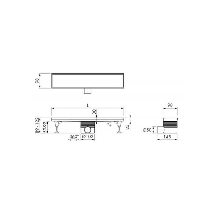 Easy Drain Multi Tile drain EDT2000 shower channel 200cm side outlet