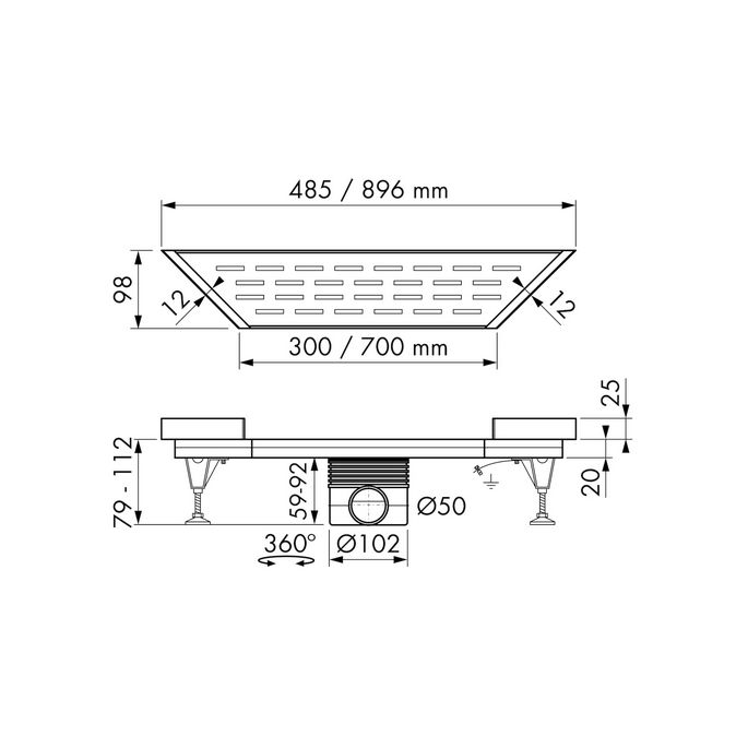 Easy Drain Multi Trapezium 300 EDMTRAP300 shower channel 485x300x98mm side spout