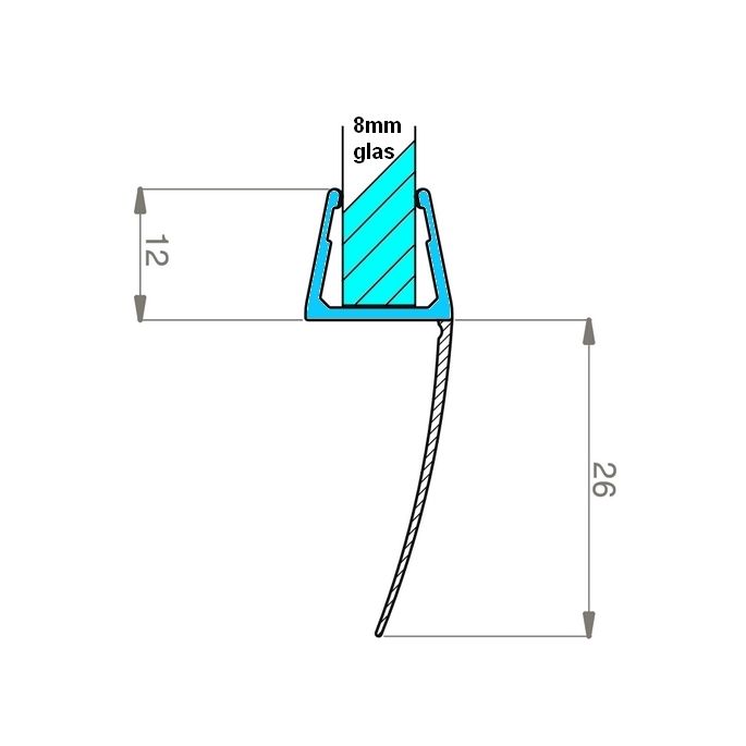 Exa-Lent Universal sample piece of shower rubber type DS28 - 2cm length and suitable for glass thickness 8mm - 1 flap