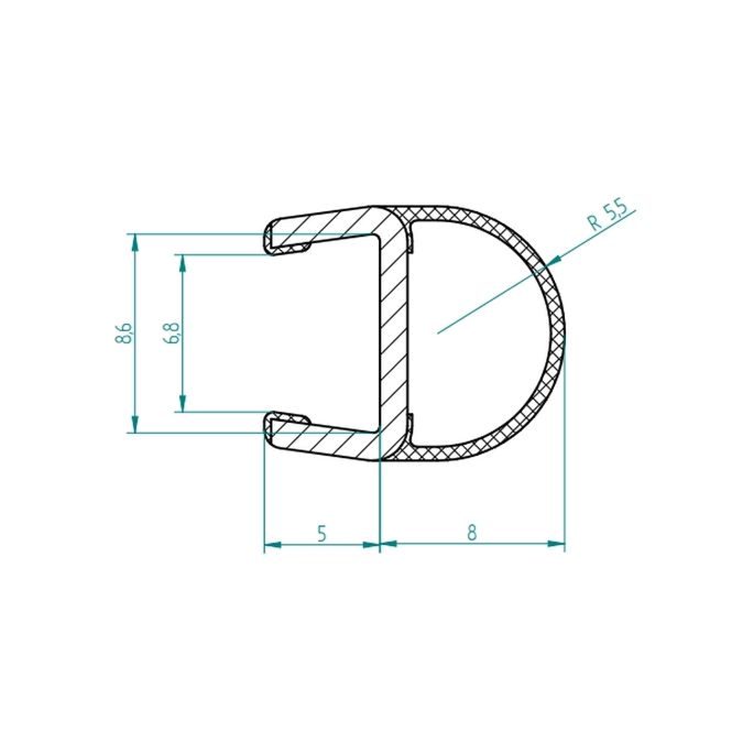 HSK E100078-8-6 vertical o-seal profile 200cm, 8mm