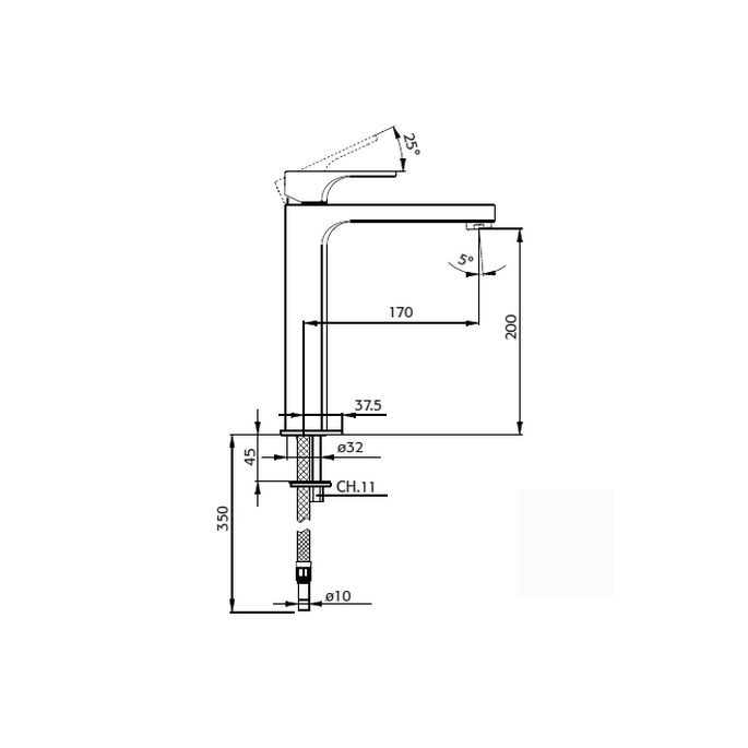 Pure Waschbeckenarmatur Aragon AR5103 200mm hoch chrom