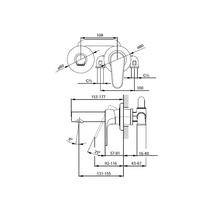 Pure Cinca CN5305 Waschbeckenarmatur 2-Loch komplett mit Einbauteile chrom