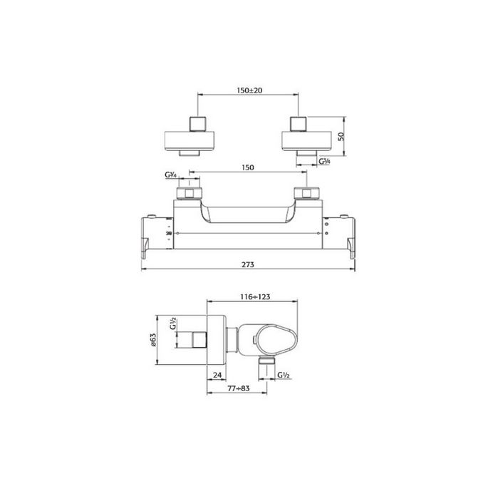 Pure Cinca CN5311 surface-mounted shower thermostatic valve chrome