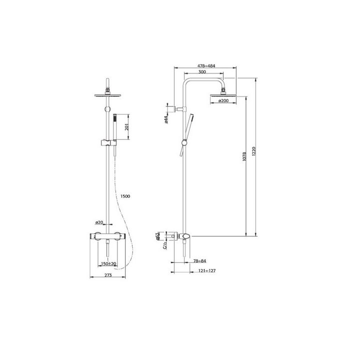 Pure Cinca CN5315 Dusche Aufputz-Set mit Thermostat Chrom