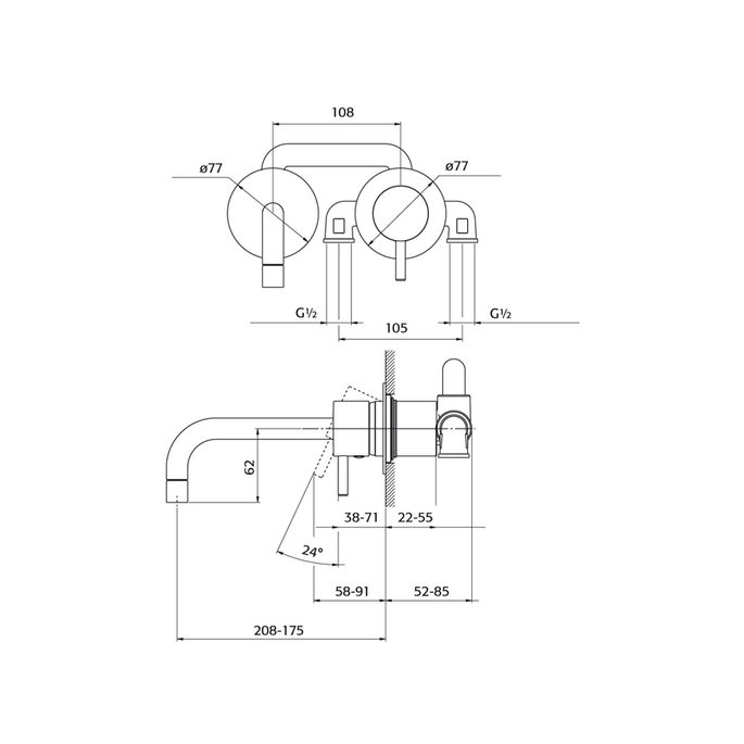Pure Duero DU5404-ZW Waschbeckenarmatur 2-Loch komplett mit Einbauteile mattschwarz