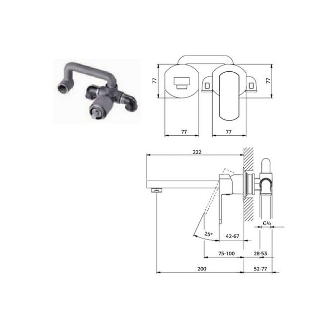 Pure Ebro EB5202 basin tap 2-hole complete with recessed part chrome