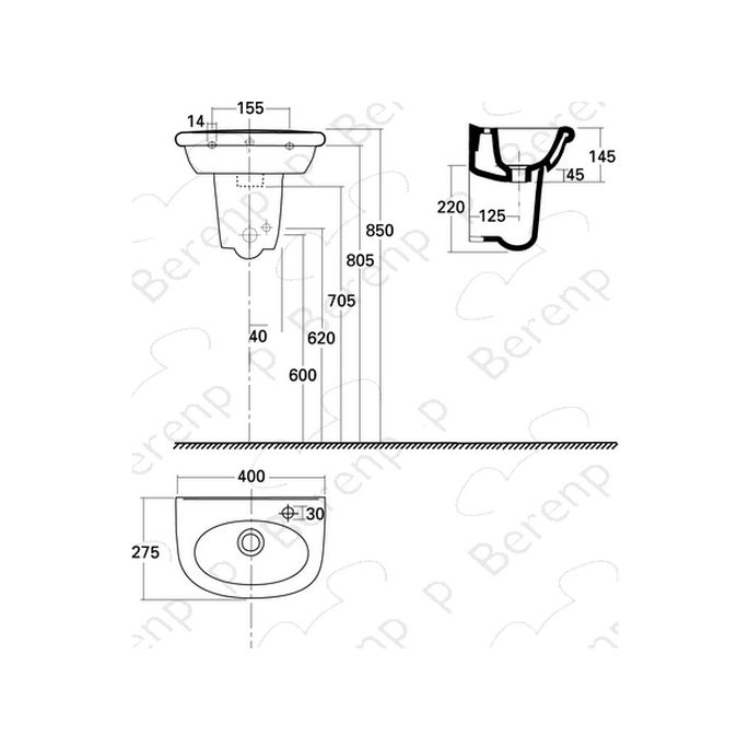Sphinx 340 S8423000 fontein compact 40x27.5 cm keramiek wit (OUTLET)