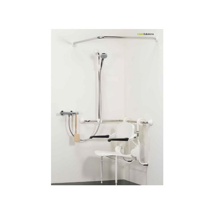 Handicare (Linido) LI2641000200 Duschvorhangstange 90x90cm Edelstahl poliert (weiße Abdeckungen)