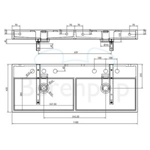 Clou Wash Me CL0226039 double sink 110x42cm mineral marble white