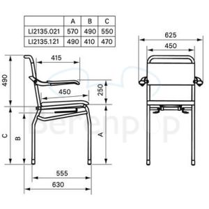 Handicare (Linido) LI2135121402 shower/toilet chair (seat height 530mm) stainless steel coated white