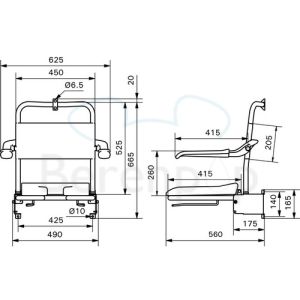 Handicare (Linido) LI2223021102 shower seat (with soft seat) with backrest and armrests steel coated white