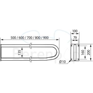 Handicare (Linido) LI2601060402 fixed toilet rail 600 mm stainless steel coated white