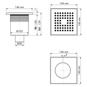 Easy Drain Aqua Quattro AQUA15X15MSI3 shower drain 15x15cm bottom outlet