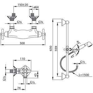 Pure Melrose ME5830 thermostatic shower valve with sliding bar set chrome